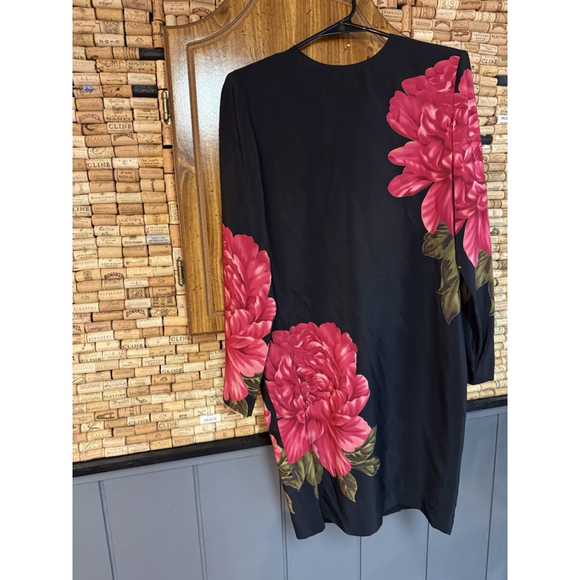 VTG Liz Clairborne Silk Long Sleeve Floral Peony Print Cocktail Party Dress Sz 6 - Picture 2 of 8
